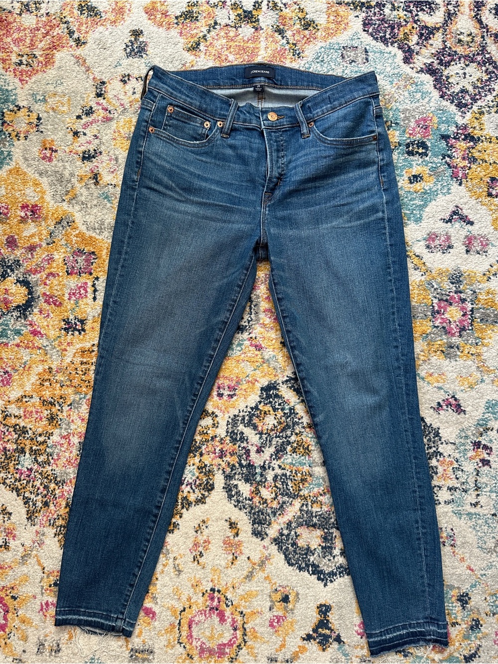 J.Crew 8" Toothpick Skinny Jeans Medium Wash Raw Hem Size 29